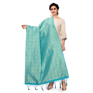 Generic Women's Silk Pure weaving Work Duppatta (Light Blue, Length: 2-2.3 Mtrs)