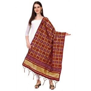 Generic Women's Silk Pure weaving Work Duppatta (Maroon, Length: 2-2.3 Mtrs)