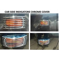 Generic Set Of 2 Stylish Car Side Lamp/Indicator Rim Sticker Grill/Jali Type Chrome Finishing Silver Cover Auto Car Exterior Accessories (Multicolor)