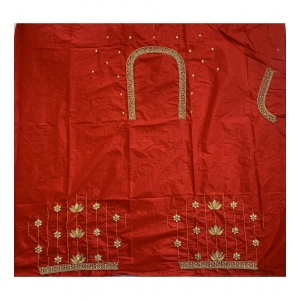 Generic Women's Cotton Silk Self Design Unstitched Blouse Piece (Red, 80-100 cm)
