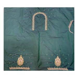 Generic Women's Cotton Silk Self Design Unstitched Blouse Piece (Dark Green, 80-100 cm)