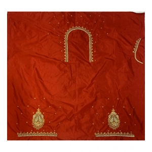 Generic Women's Cotton Silk Embellished Unstitched Blouse Piece (Red, 80-100 cm)