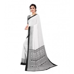 Generic Women's Georgette Printed Saree With Unstitched Blouse (Black)