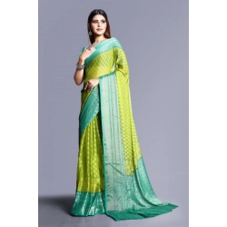 Generic Women's Viscose Rayon Printed Saree With Unstitched Blouse (Green)