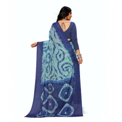 Generic Women's Georgette Printed Saree With Unstitched Blouse (Blue)