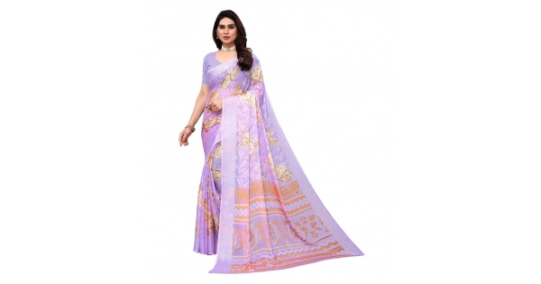 Snuggle Spot Women's Viscose Rayon Printed Saree With Unstitched Blouse (Pink) main image 1