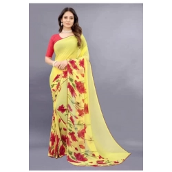 Generic Women's Georgette Printed Saree With Unstitched Blouse (Yellow)