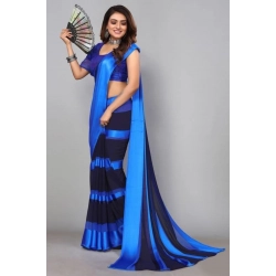 Generic Women's Satin Patta Printed Saree With Unstitched Blouse (Skyblue)