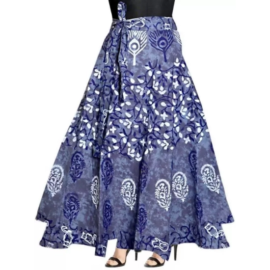 Generic Women's Cotton Printed Wrap Around Maxi Skirt (Blue, Free Size)