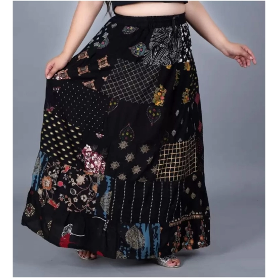 Generic Women's Rayon Printed Elastic Skirt (Black, Free Size) Generic Women's Rayon Printed Elastic Skirt (Black, Free Size)