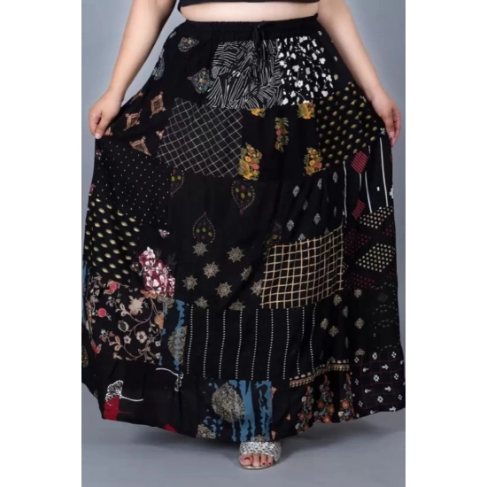 Generic Women's Rayon Printed Elastic Skirt (Black, Free Size) Generic Women's Rayon Printed Elastic Skirt (Black, Free Size)