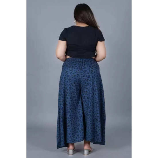Generic Women's Cotton Printed Elastic Palazzo Pant (Blue, Free Size)