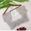 Generic Women's Silk Embroidered Padded Cup Readymade Blouse (Silver, Size: Free Size)
