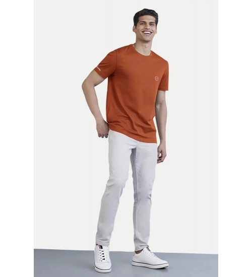 Generic Men's Casual Half sleeve Solid Polyester Crew Neck T-shirt (Rust)