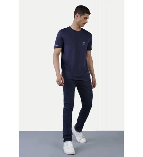 Generic Men's Casual Half sleeve Solid Polyester Crew Neck T-shirt (Navy)