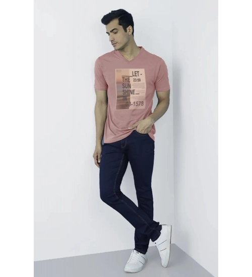 Generic Men's Casual Half sleeve Digital Printed Cotton Crew Neck T-shirt (Coral)