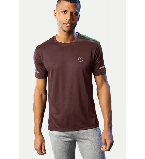 Generic Men's Casual Half sleeve Solid Polyester Crew Neck T-shirt (Maroon)