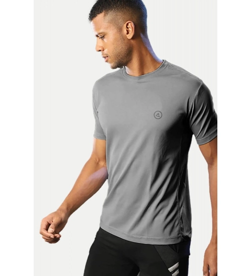 Generic Men's Casual Half sleeve Solid Polyester Crew Neck T-shirt (Grey)