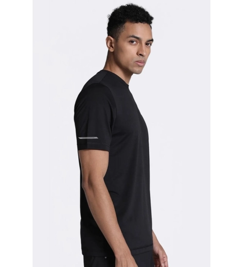 Generic Men's Casual Half sleeve Solid Polyester Crew Neck T-shirt (Black)