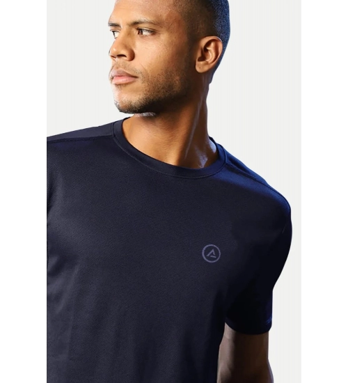 Generic Men's Casual Half sleeve Solid Polyester Crew Neck T-shirt (Navy)