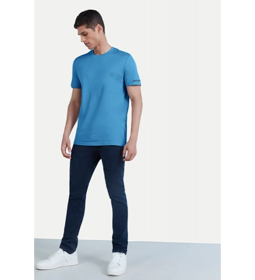 Generic Men's Casual Half sleeve Solid Polyester Crew Neck T-shirt (Light Blue)