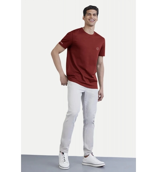 Generic Men's Casual Half sleeve Solid Polyester Crew Neck T-shirt (Maroon)