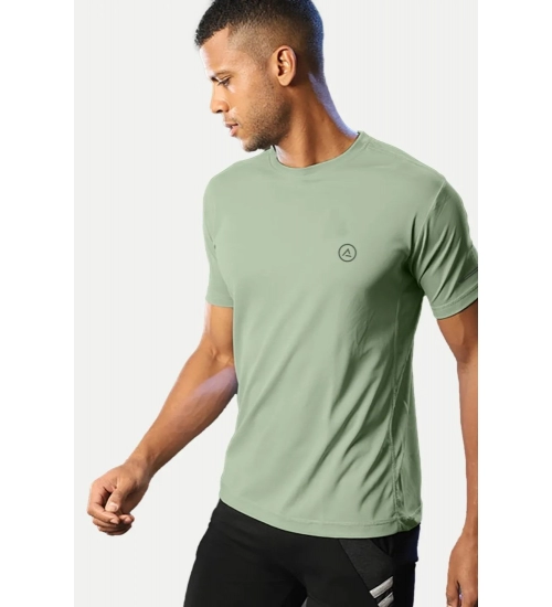 Generic Men's Casual Half sleeve Solid Polyester Crew Neck T-shirt (Pista)