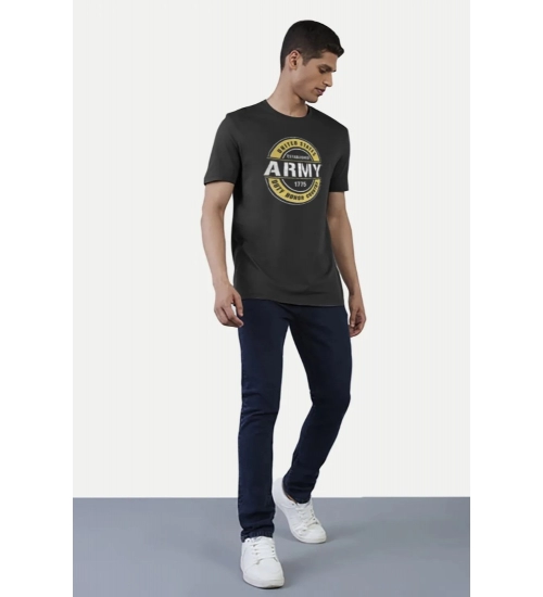Generic Men's Casual Half sleeve Printed Cotton Crew Neck T-shirt (Black)