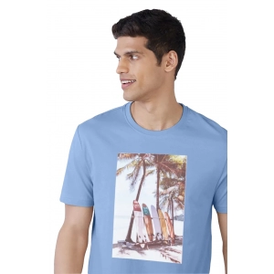 Generic Men's Casual Half sleeve Digital Printed Cotton Crew Neck T-shirt (Sky Blue)