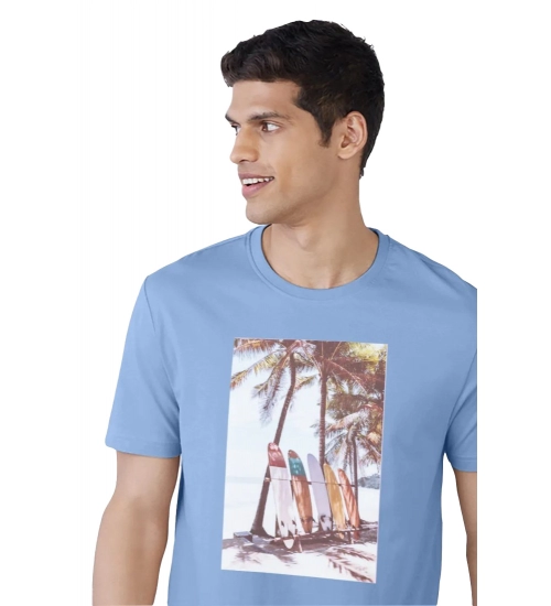 Generic Men's Casual Half sleeve Digital Printed Cotton Crew Neck T-shirt (Sky Blue)