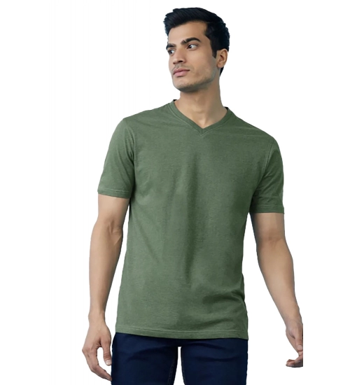 Generic Men's Casual Half sleeve Solid Cotton V Neck T-shirt (Green)