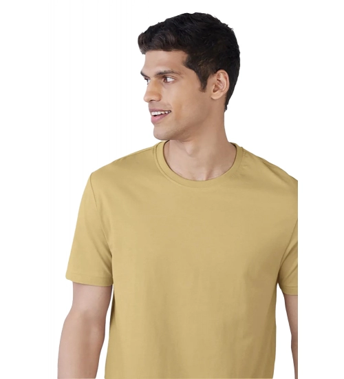 Generic Men's Casual Half sleeve Solid Polyester Crew Neck T-shirt (Sand)