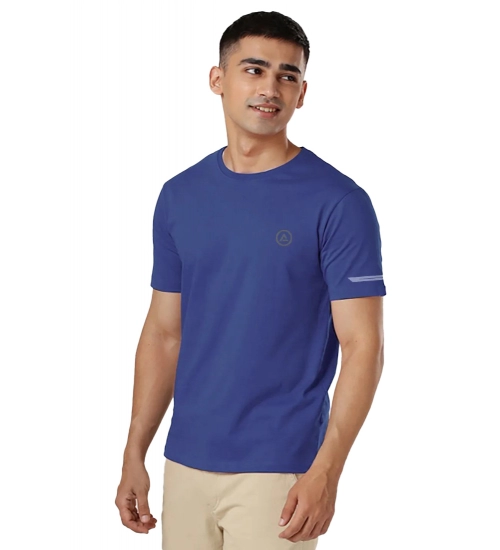 Generic Men's Casual Half sleeve Solid Polyester Crew Neck T-shirt (Blue)