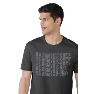 Generic Men's Casual Half sleeve Printed Cotton Round Neck T-shirt (Dark Grey)