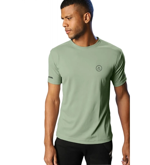 Generic Men's Casual Half sleeve Solid Polyester Crew Neck T-shirt (Pista)