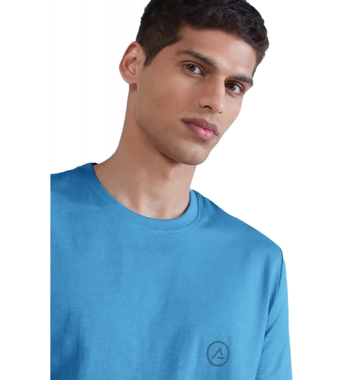 Generic Men's Casual Half sleeve Solid Polyester Crew Neck T-shirt (Light Blue)