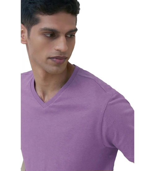 Generic Men's Casual Half sleeve Solid Cotton V Neck T-shirt (Lilac)