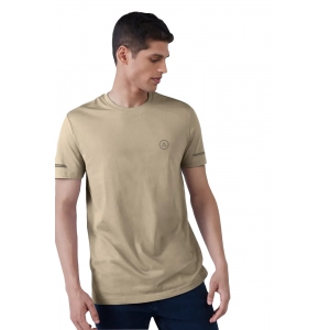Generic Men's Casual Half sleeve Solid Polyester Crew Neck T-shirt (Beige)