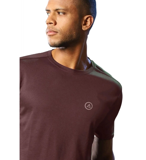 Generic Men's Casual Half sleeve Solid Polyester Crew Neck T-shirt (Maroon)