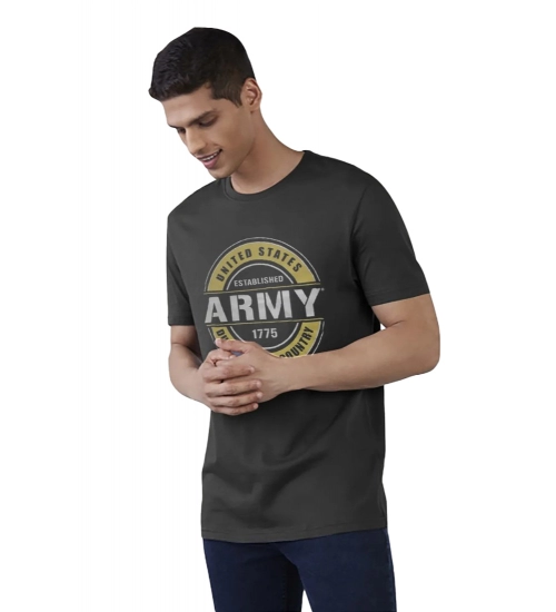 Generic Men's Casual Half sleeve Printed Cotton Crew Neck T-shirt (Black)
