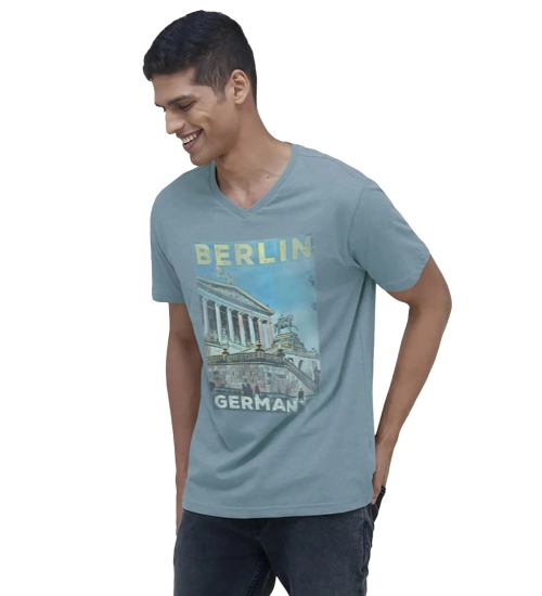 Generic Men's Casual Half sleeve Digital Printed Cotton Crew Neck T-shirt (Teal)
