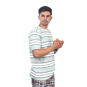 Generic Men's Casual Half sleeve Stripped Cotton Crew Neck T-shirt (White )