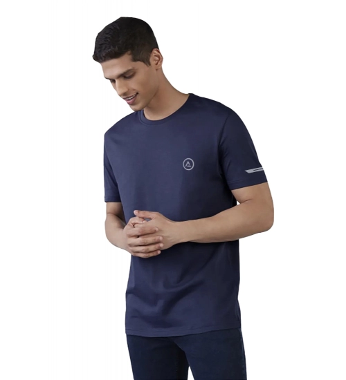 Generic Men's Casual Half sleeve Solid Polyester Crew Neck T-shirt (Navy)