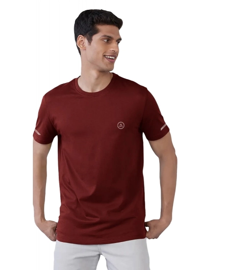 Generic Men's Casual Half sleeve Solid Polyester Crew Neck T-shirt (Maroon)
