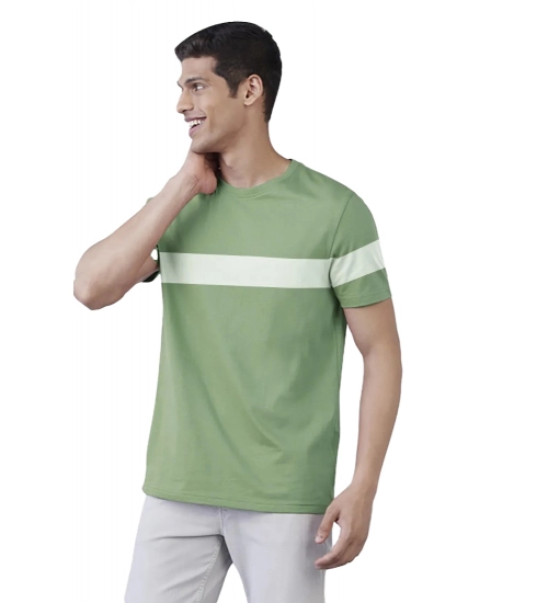 Generic Men's Casual Half sleeve Stripped Cotton Crew Neck T-shirt (Light Green)