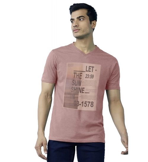 Generic Men's Casual Half sleeve Digital Printed Cotton Crew Neck T-shirt (Coral)