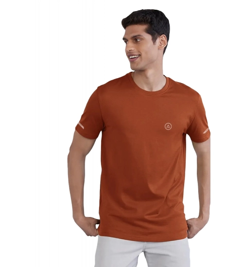 Generic Men's Casual Half sleeve Solid Polyester Crew Neck T-shirt (Rust)