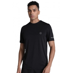 Generic Men's Casual Half sleeve Solid Polyester Crew Neck T-shirt (Black)