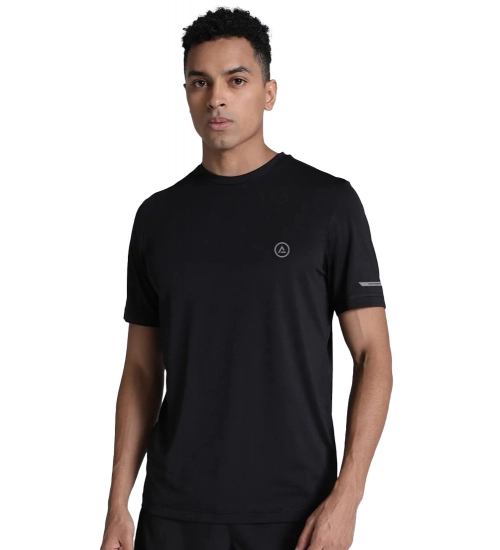 Generic Men's Casual Half sleeve Solid Polyester Crew Neck T-shirt (Black)