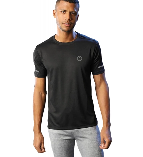 Generic Men's Casual Half sleeve Solid Polyester Crew Neck T-shirt (Black)